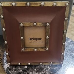 Pier 1 Brown and Brass Stud Square Photo Frame